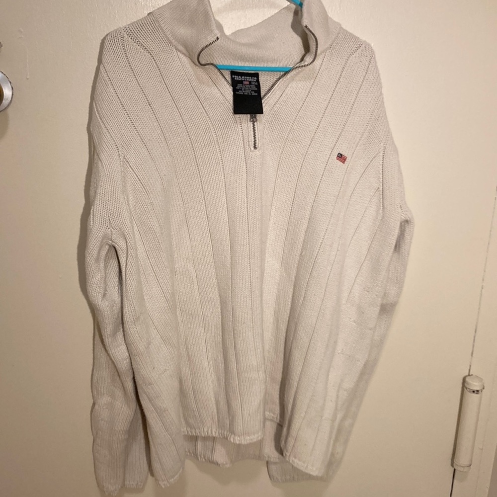 Vintage Polo Jeans Co. Ralph Lauren Knit Sweater 1/4 Zip In White Size XXL